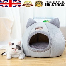 Large Cat Bed Cave Small Wool Cozy Pet Igloo Bed Winter House Nest Kennel Grey