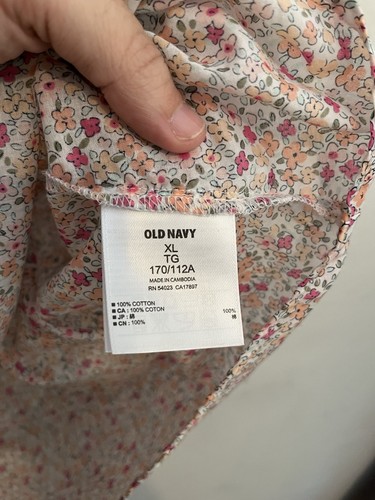Blusa Popover Antigua Azul Marino Floral Cuello en V 100% Algodón XL - Imagen 5 de 7