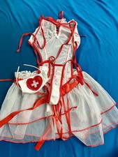 Women’s Sexy Nurse Costume Lingerie Set Halloween Cosplay Mesh Teddy Skirt S