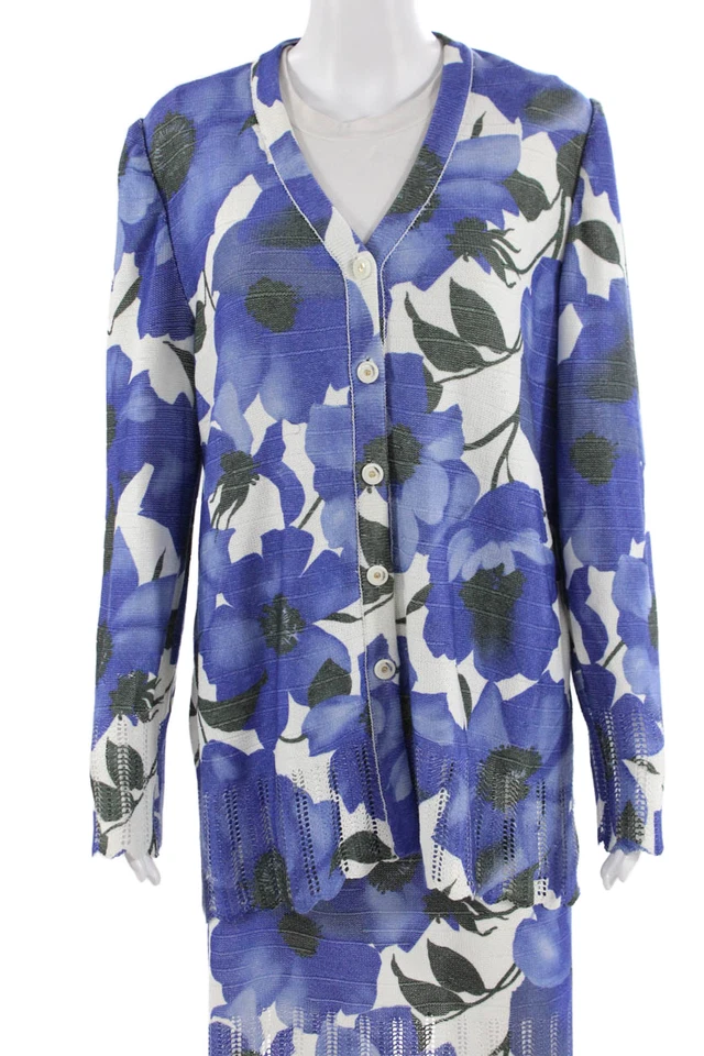 Falda hasta la rodilla St. John Collection By Marie gris floral para mujer 2 piezas azul talla 12 Foto 2 de 4