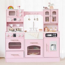 Wooden Play Kitchen for Kids with Lights Sounds Cooking Playset