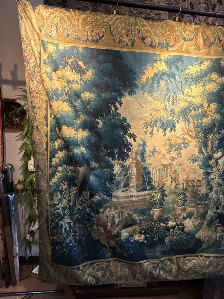 Arte de pared de tela estilo tapiz verde antiguo satén 100 % algodón satén siglo XVII Foto 4 de 4