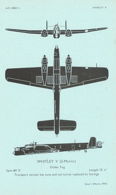 Armstrong Whitworth Whitley V Glider tug. Aircraft recognition profile 1944