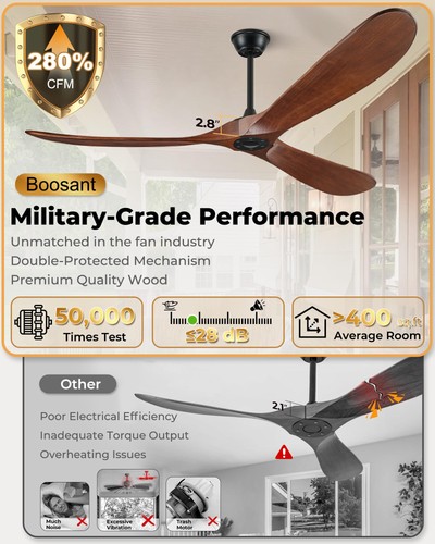 52" Ceiling Fans Without Lights Solid Wood Ceiling Fan with Remote Control an... - Picture 3 of 9