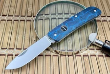 Boker Plus Blue/Black Damascus G-10 Tech Tool Sandvik 12C27 Slipjoint Knife