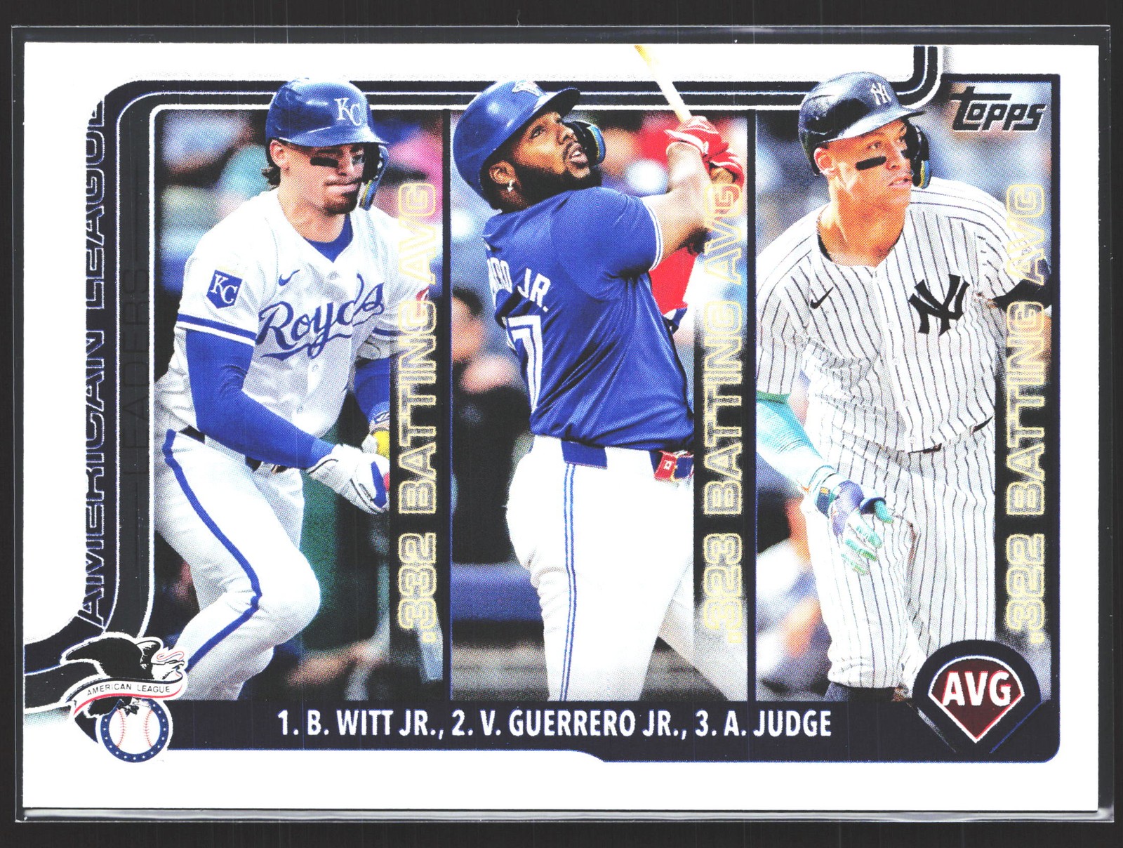 2025 Topps #345 BA Leaders Bobby Witt Jr. - Vladimir Guerrero Jr. - Aaron Judge