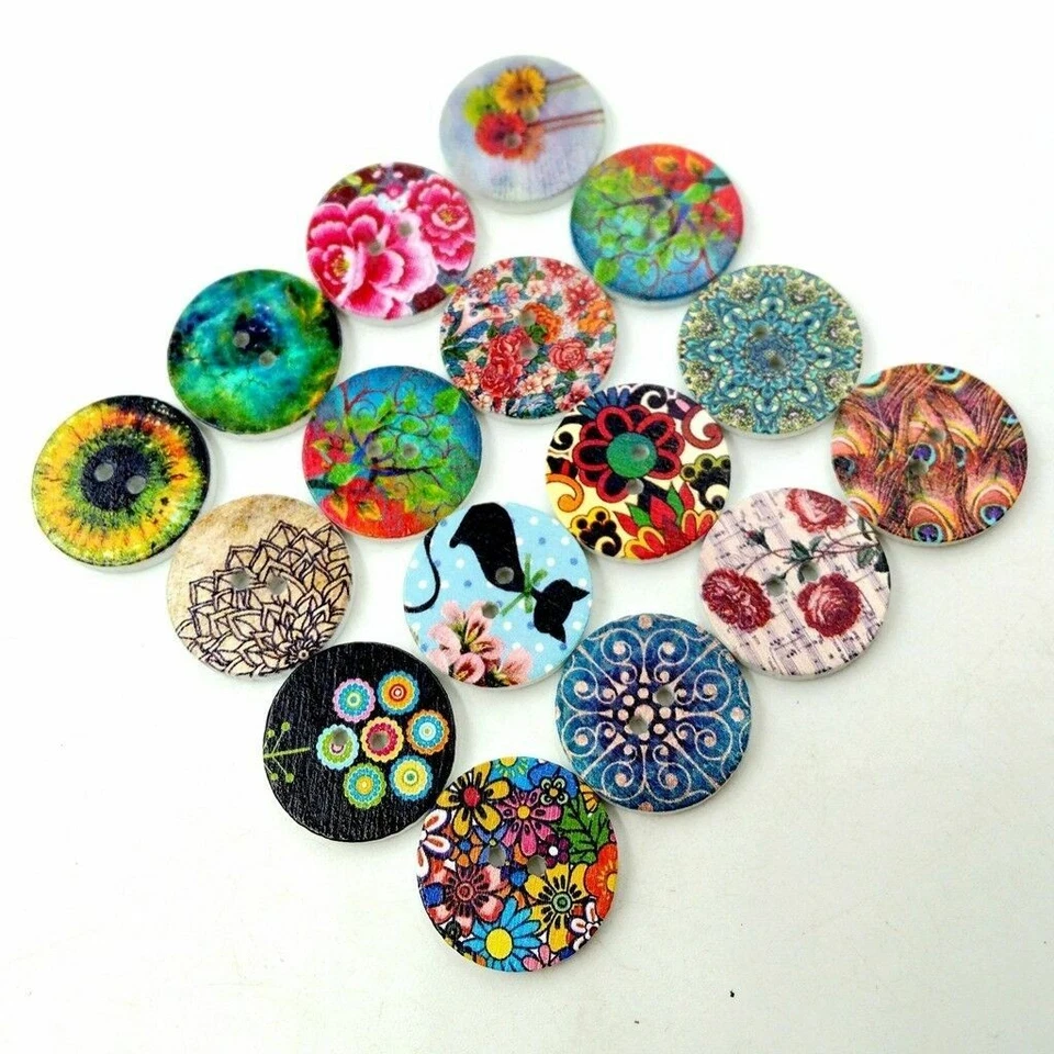 100pcs 2 Holes 20mm Mixed Wooden Buttons DIY for Sewing Craft Scrapbooking - Image 4 of 4