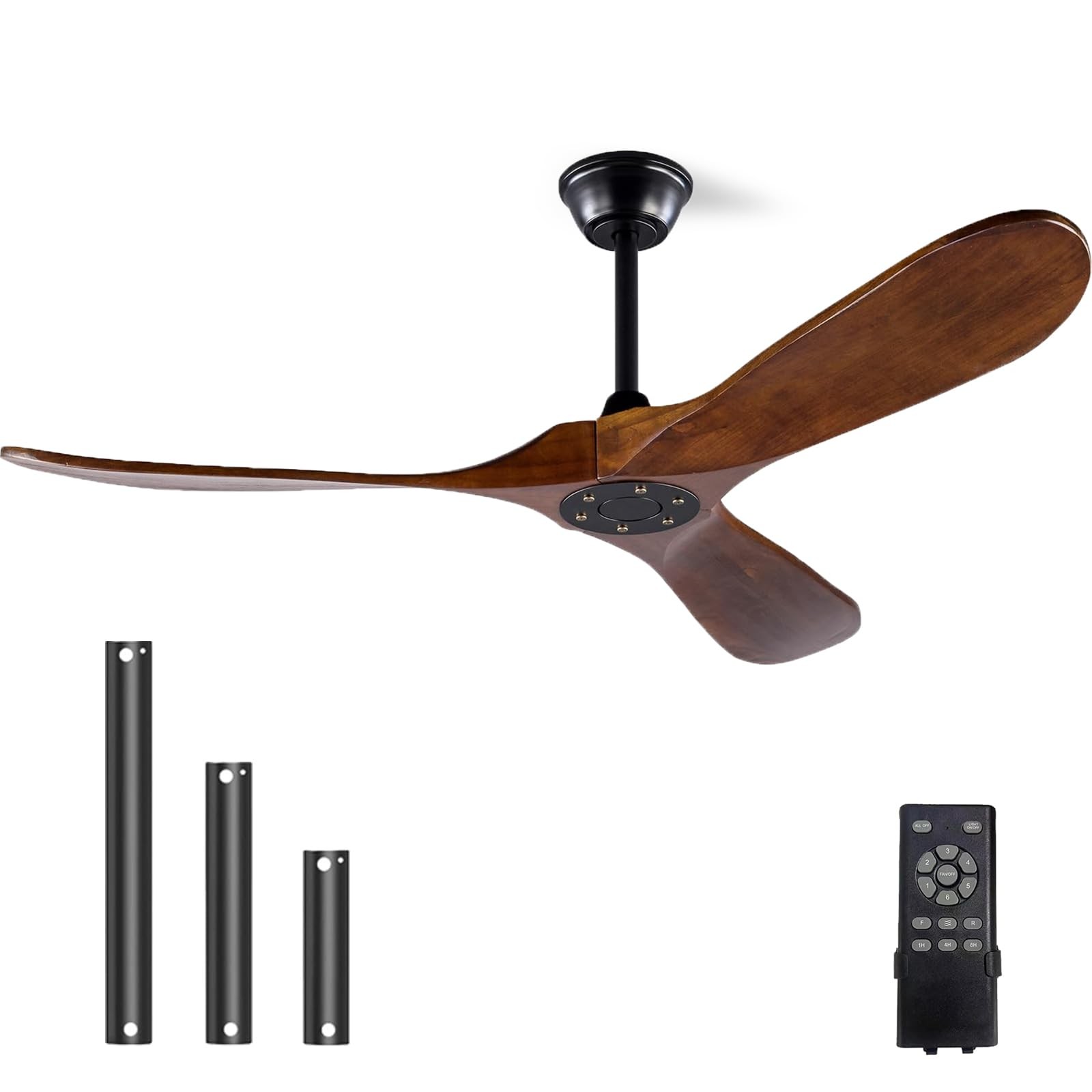 52 Inch Ceiling Fan No Light, Wood Outdoor Ceiling Fans for Patios Living Roo...