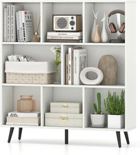 8-Cube Bookcase, 3-Tier Modern Bookshelf with 5 Metal Legs, 39.5" Freestanding O