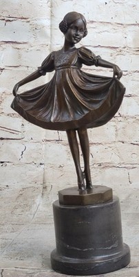 Signed Preiss Young Girl Ballerina Bronze Black Marble Sculpture Statue Artwork