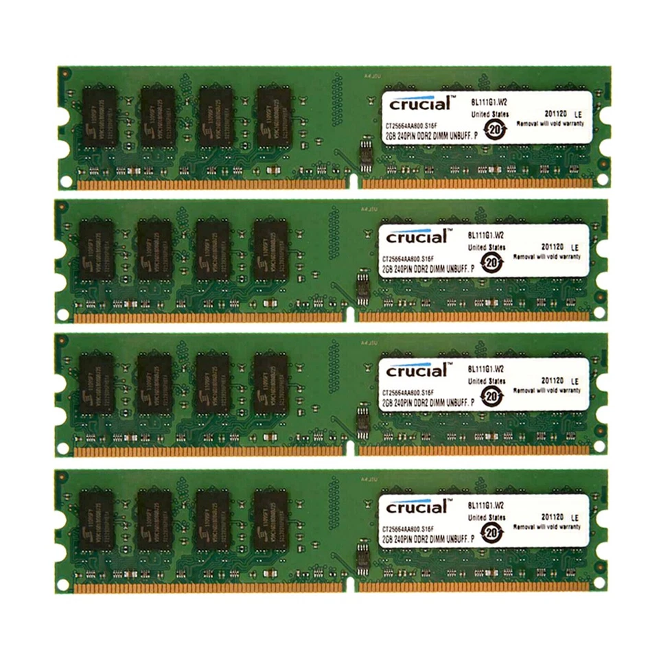 Crucial 16GB 8pcs 2GB DDR2 800MHz PC2-6400U 2Rx8 CL6 240Pin Desktop Memory RAM - Image 3 of 4
