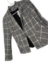New White House Black Market Plaid Jacket Blazer Size 8 Black White RH10464