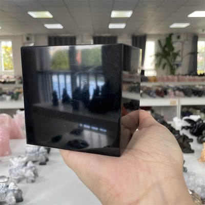 2.9LB 3.1''Natural Black Obsidian Cube Square Carved Crystal Quartz Healing Decor