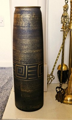 Hohe zylindrische Bodenglasvase im griechischen Stil mit Mäandermuster 45 cm