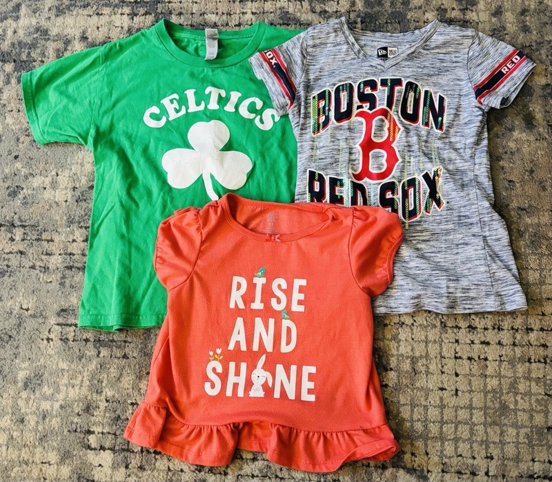 Girls Boston Celtics ☘️ (Y SM) & Red Sox (7/8) T Shirts, & Girls Pajama Top (5T)