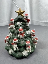 Vintage Ceramic Christmas Tree Candle TeaLight Holder. 5"Hx4"W Snowmen Snowflake