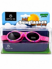 Optix 55 Baby Sunglasses UV400 Pink Polka Dot Adjustable Strap Case New