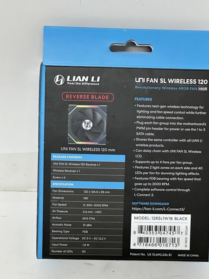 LIAN LI 12RSL1W1B Black UNI FAN SL Wireless 120 Reverse Blade PC Case Fa (47367) - Image 2 of 4