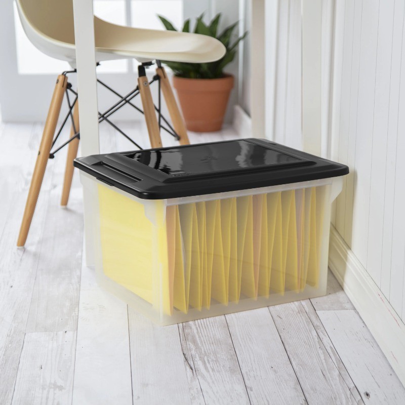 Sterilite File Box, Clear Plastic Bin with Black Lid, Legal-Sized File ...