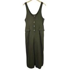 O Jan Barboglio VTG Olive Green Wide Leg Cropped Jumpsuit Women Size 6 Lagenlook