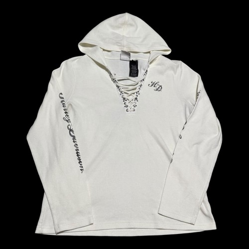 Harley Davidson Motorcycles White Thermal Cotton Blend Hoodie Women's XL - Picture 2 of 10