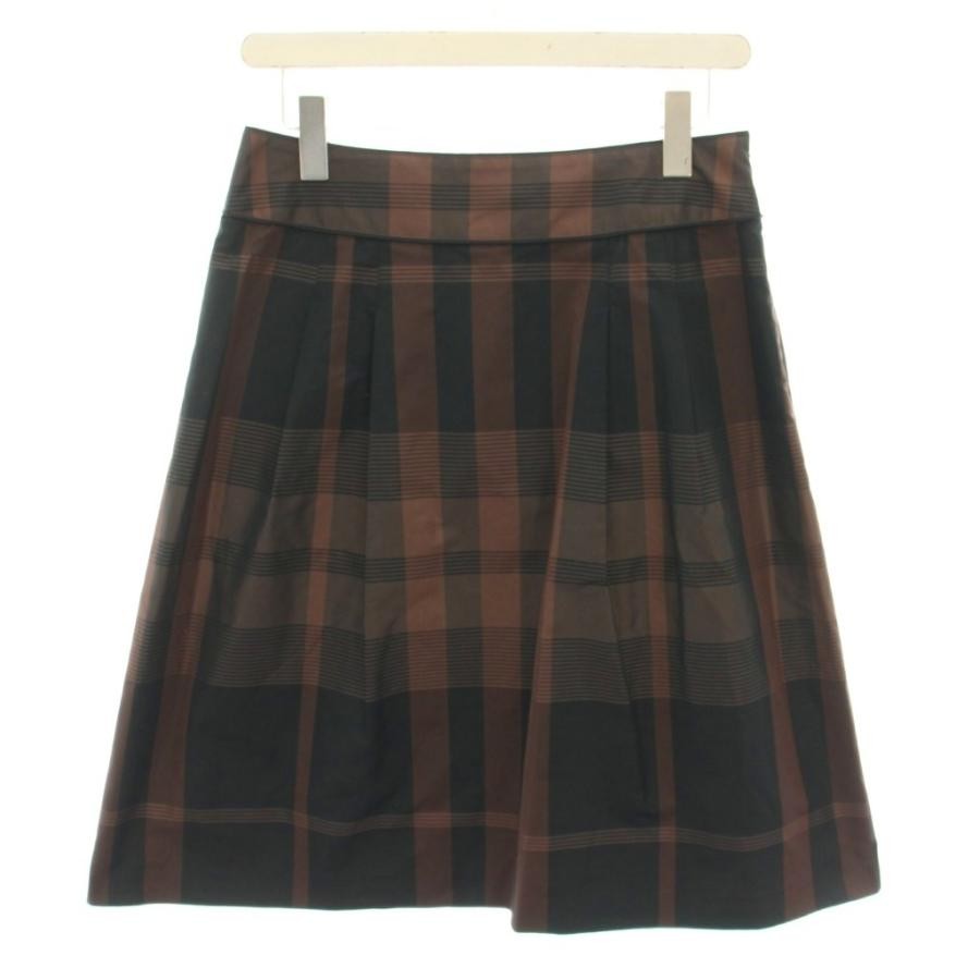 Burberry London Silk Check Flare Skirt Knee Length Size 40 Black Brown New