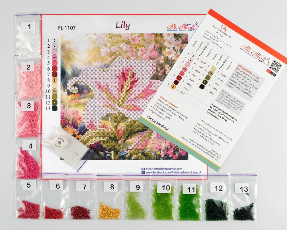 Bead Embroidery Kit Lily FL-1107 AllAboutEmbroidryUA Beaded Cross Stitch Floral - Image 2 of 4