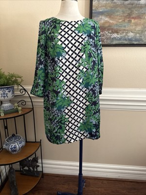 BODEN Eliza Tunic Silk Blend Dress Sz 12R Blue Green Floral Diamond Print |  eBay