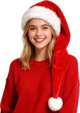 Long Christmas Santa Hat for Adults Unisex Deluxe Plush Long Xmas Santa Claus