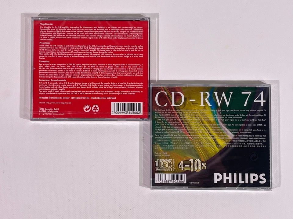 2 Stück Phillips High Speed CD-RW 74 4-10x Basf CD-R 650 MB Neu in OVP HL9 - Bild 2 von 2