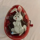 Vintage 1953 Mattel Tin Easter Bunny Egg Wind Up Music Box  W/ Wood Handle