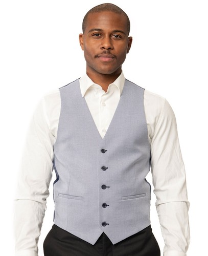 Slim Fit Men Dress Vest Micro Textured Weave Stone Silver 5 Button 11812 AZAR - 第 1/5 張圖片