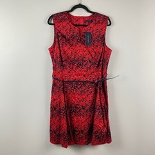 Tommy Hilfiger A-Line Dress Size 16 Belted Red Navy Blue Floral Sleeveless