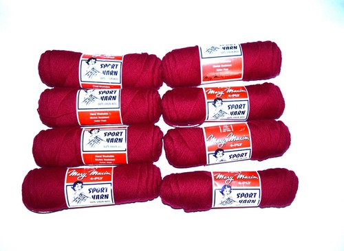Set 8 Vintage Mary Maxim 4-fädig Sportgarn lila rot 100% Schurwolle handwaschbar - Bild 1 von 6
