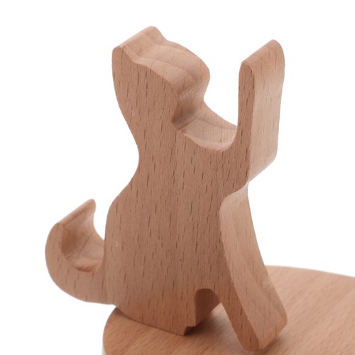Cell Phone Stand Wooden Cat Smartphone Stand Cute Phone Holder Non-Slip Desktop - 第 12/12 張圖片