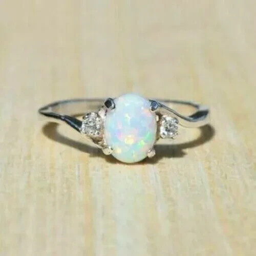Anello da donna 3 pietre oro bianco 14K taglio ovale 2,00 carati - Foto 2 di 13
