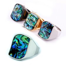 Nature Abalone Shell Inlay Geometric Ring Stainless Steel Wedding Band Punk Ring