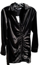 Zara Satin Effect Black Long Sleeve Midi Dress Size Medium NWT