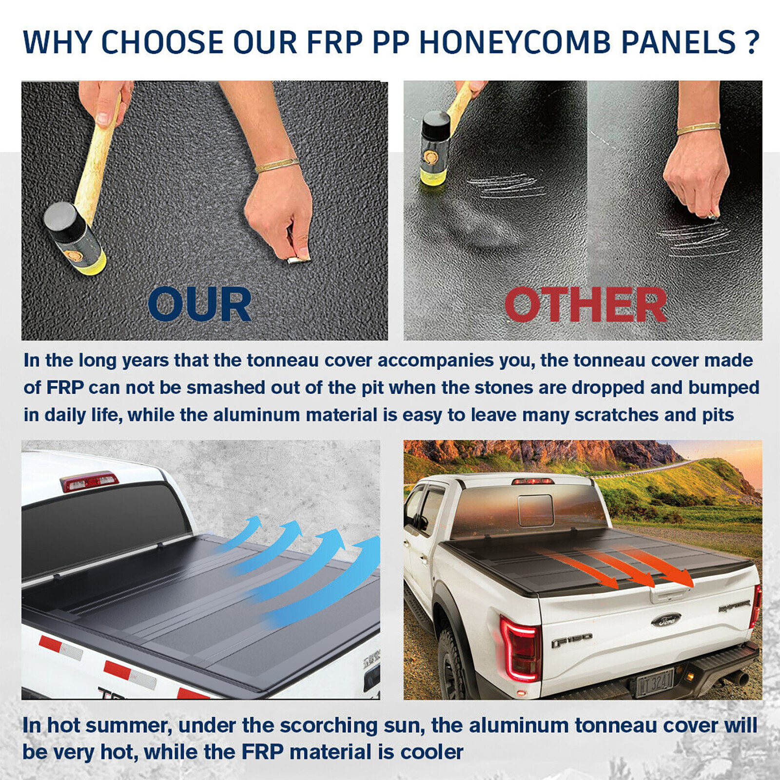 5FT FRP 4-Fold Hard Bed Tonneau Cover For 2019-2024 Ford Ranger Low Profile