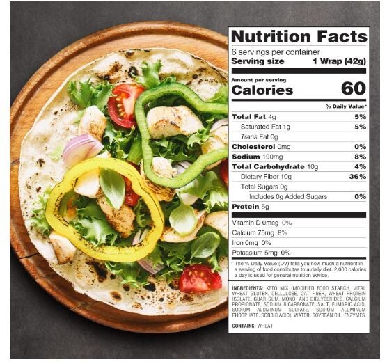 KETO Pita Bread High Fiber and Protein Low Carb No Sugar (Pack of