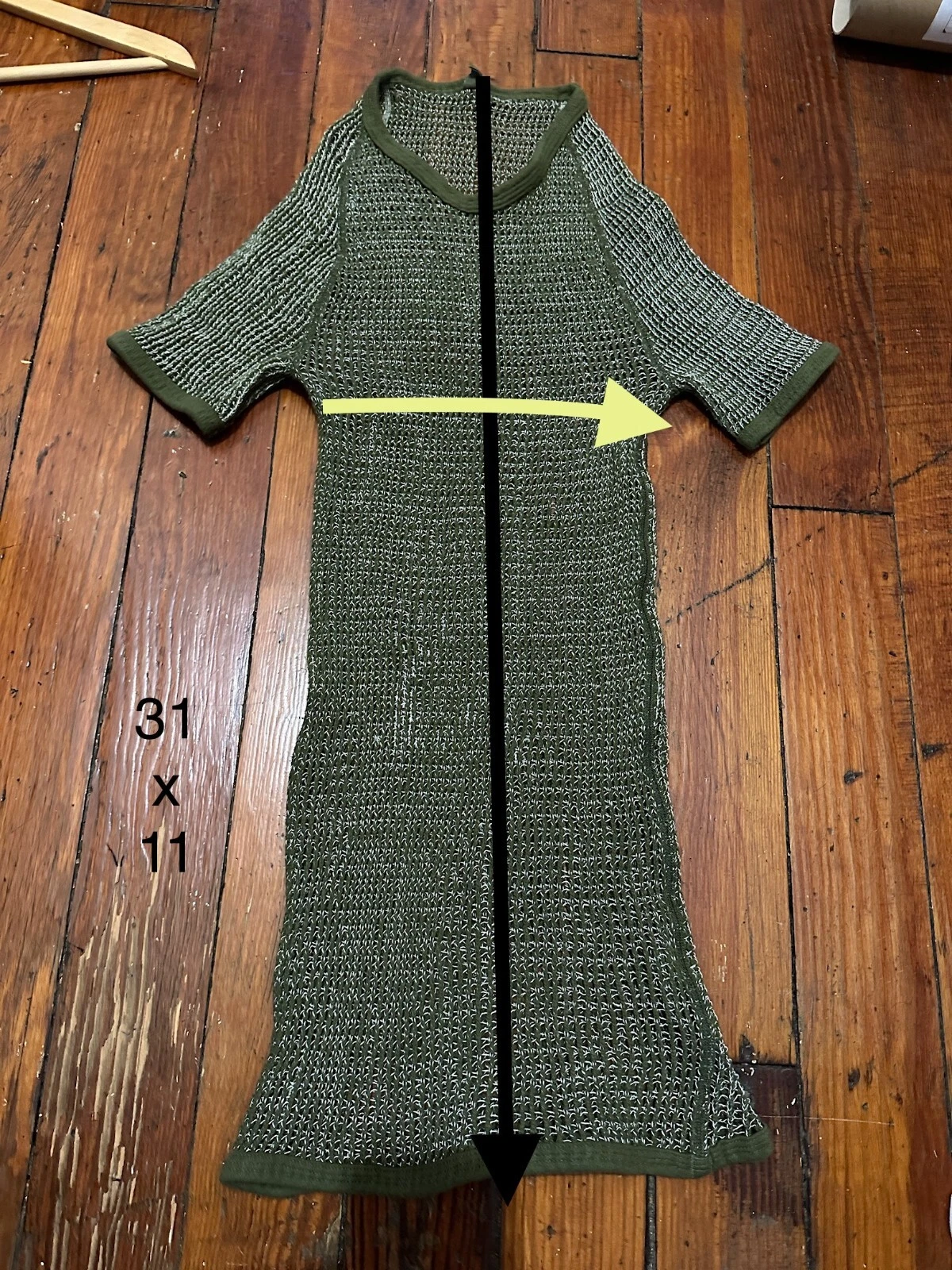 Vintage 70s Dutch Army Knit Net Fishnet Mesh Top Base Layer Dress Cotton Green