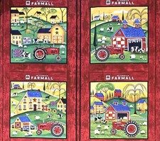 McCormick Farmall Pillow Panel 4 Scenes Quilt Cotton Fabric By the Panel