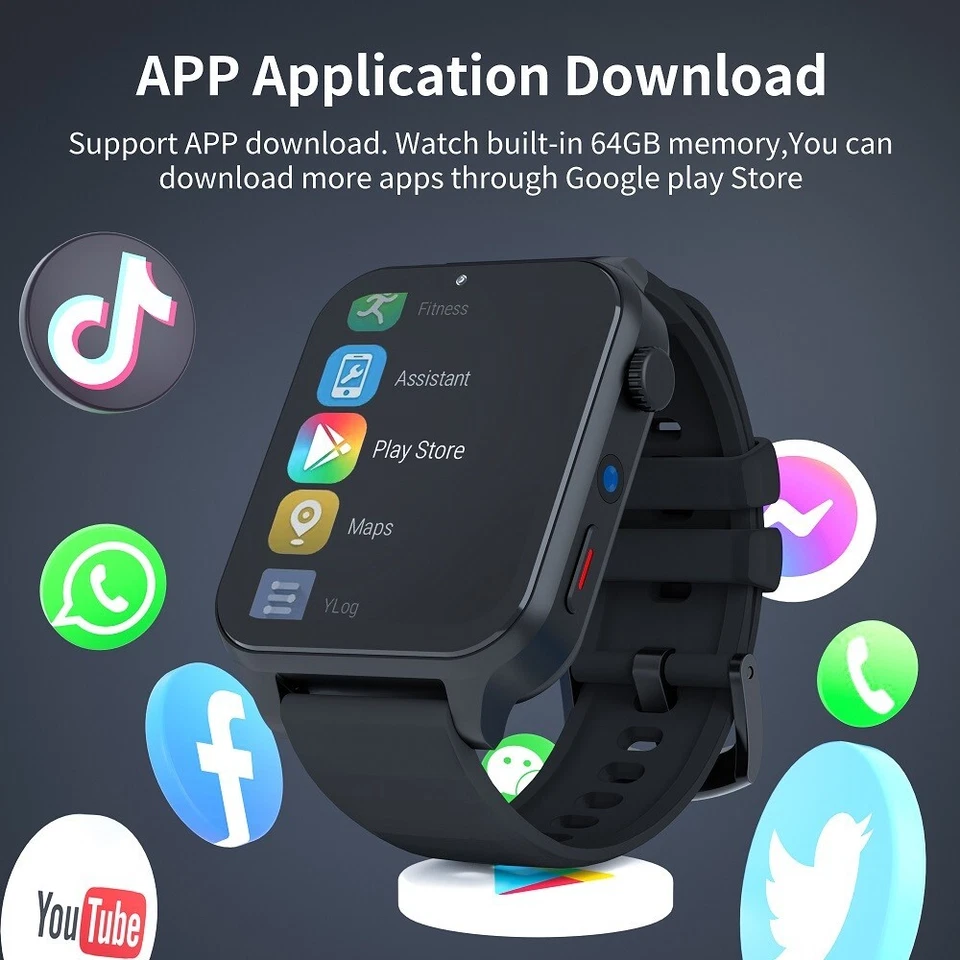 1.99" KOM3 4G Smartwatch 4GB+64GB Dual Camera Heart Rate Monitor Google Play GPS - Image 3 of 4