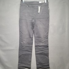 Chico's Womens Gray Coin Pocket Stretch Pull On Straight Leg Denim Jeans Sz 14R
