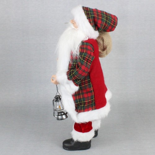 Santa Claus Figure 18 inch Plaid Coat Hat Knit Sweater Sack Lantern Christmas - Picture 10 of 12