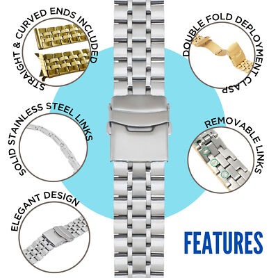 20mm Steel Metal Watch Band Brick Link Strap for Breitling