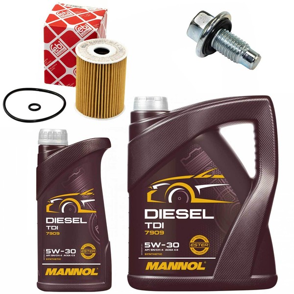 MotoröL Filter Set Mannol 5W-30 Api 6 Liter + Schraube FüR Chevrolet Cruze 2.0-image