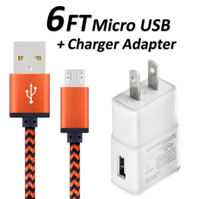 6 FT Micro USB Charger Data Cable and USB Charger Adapter For Android Devices