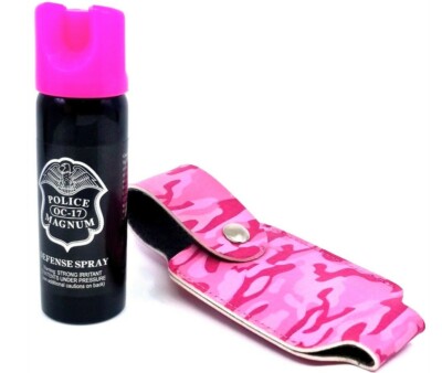 Police Magnum pepper spray 3 ounce Hot Pink safety lock PC holster