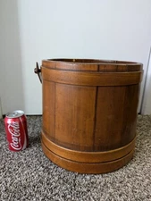 Vintage Solid Wood Large Sugar Bucket with Handle. 12” Diameter